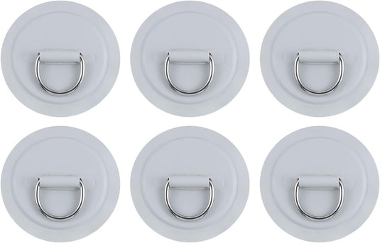 D-ring bevestigingspads 6 stuks 8 cm van PVC grijs – roestvrijstalen bevestigingsringen – SUP kajak accessoires