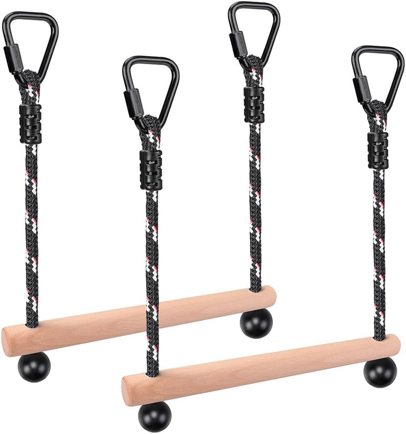 Carica l’immagine nel visualizzatore della galleria, Aste sospese in legno, 2 pezzi da 35 cm, con corde di sospensione e moschettoni – percorso ninja – accessori per arrampicata
