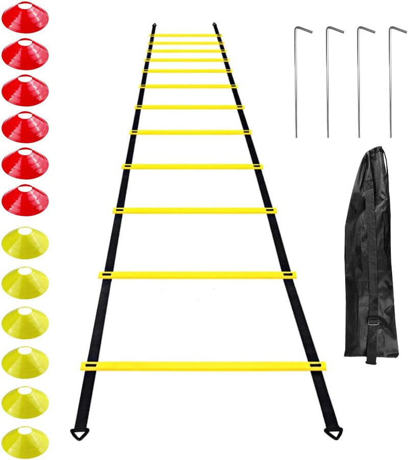 Laad afbeelding in Galerijviewer, Gvolatee Voetbaltrainingsaccessoires, coördinatieladder, trainingsladder, met 12 kegels, 4 palen, voetbaltrainingsset, uitrusting, accessoires, voetbaltraining
