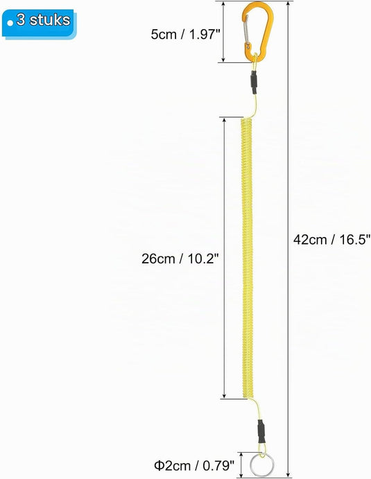 Spiraalkoorden 3 stuks uitschuifbaar tot 150 cm met clip groen – veiligheidslijnen – outdoor accessoires