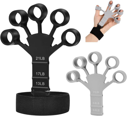 Verstellbarer Fingertrainer mit Handgelenkband und Silikon-Widerstandsschlaufen – Fingerstrecker – Handmuskeltraining