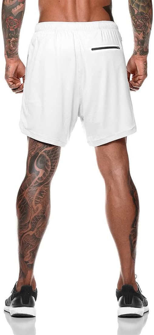 Shorts heren 2-in-1 trainingsshorts zomer korte broek sneldrogende hardloopshort sportbroek met zakken compressieshort