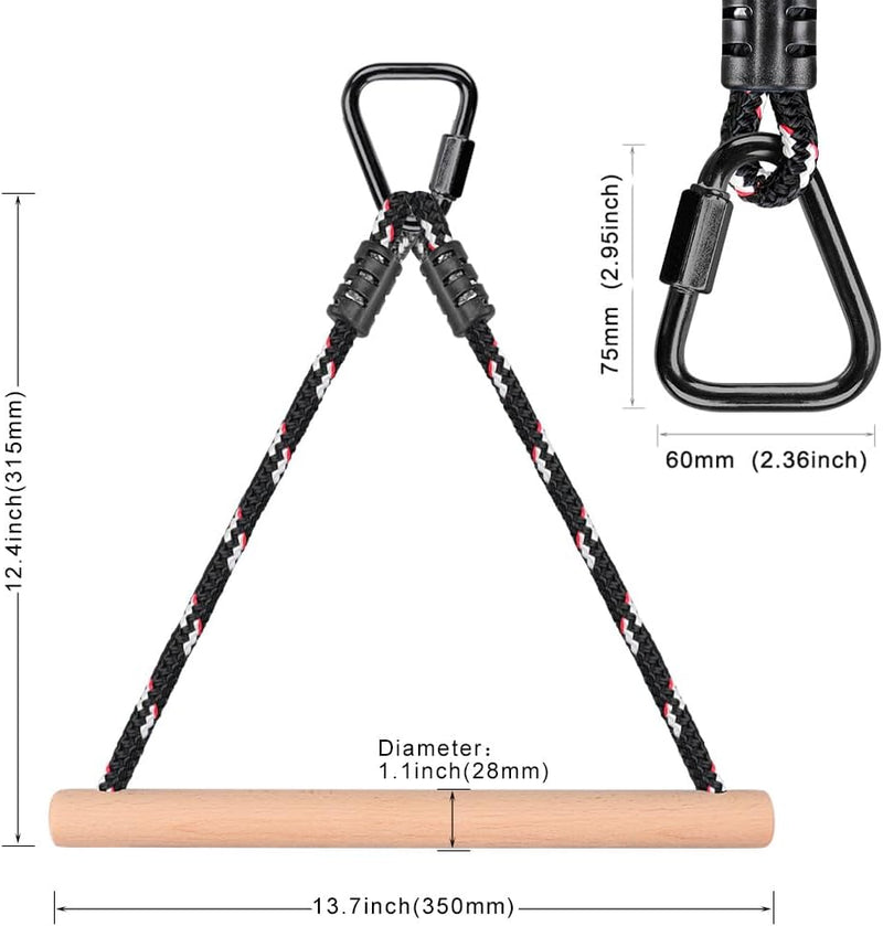 Carica l’immagine nel visualizzatore della galleria, Aste sospese in legno, 2 pezzi da 35 cm, con corde di sospensione e moschettoni – percorso ninja – accessori per arrampicata

