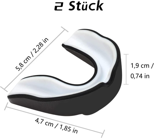 Tandbescherming, 2 stuks mondbescherming, boxen, sportmondbescherming, voor vechtsport, boksen, taekwondo, hockey, sport, tandbescherming, draagbare beschermdoos, volwassenen, zwart-wit
