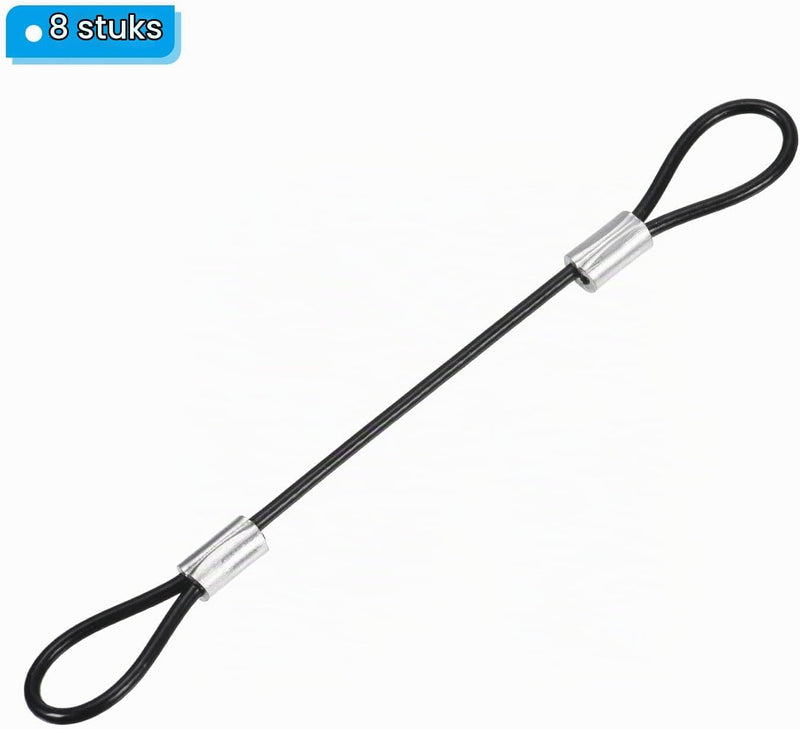 Load image into Gallery viewer, Stalen veiligheidskabel met dubbele lus 10 cm x 2 mm (8 stuks) - Gecoate borgkabel - Veiligheidskabel podiumverlichting &amp; bagage

