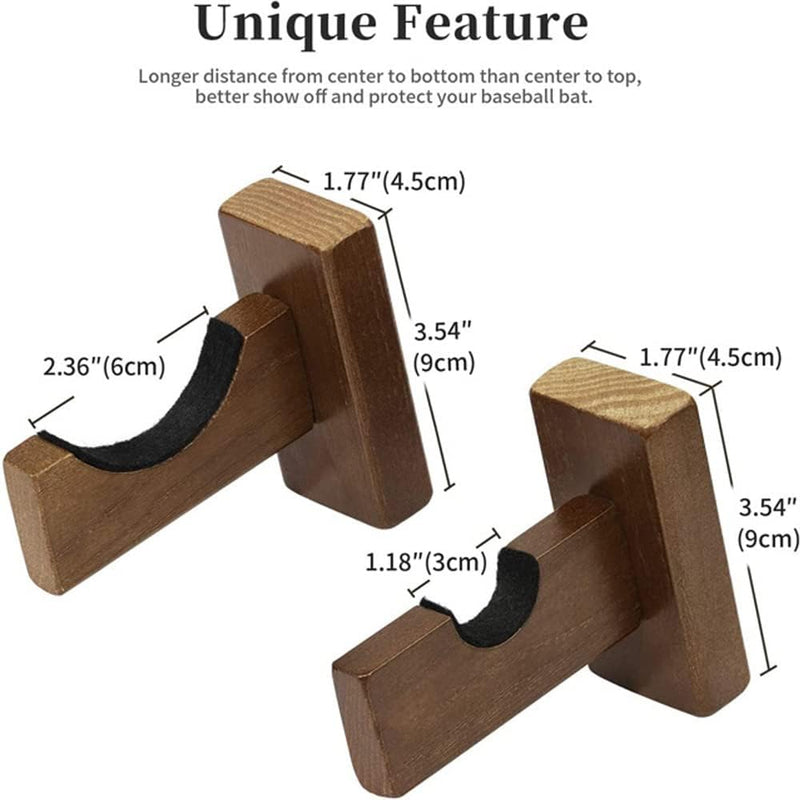Load image into Gallery viewer, Baseballknuppel muurbevestiging, 2 stuks softbalknuppel muurbevestiging, honkbalknuppel horizontale rekbeugel met vilten voering muurbevestiging voor honkbal, softbal, hockeystick vitrine
