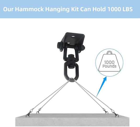 HOMPER 360° draaibare plafondhaak, 304 roestvrij staal, capaciteit 450 kg, met M8 karabijnhaak, schommelhaak voor hangstoel, beton, hout, yoga, hangmat, stoel, zandzak, wandhaak, gym (Zwart)