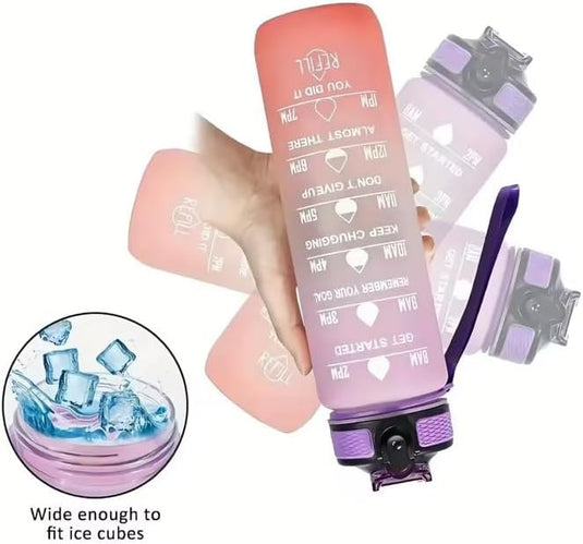 Waterfles met rietje en tijdmarkering 1 liter