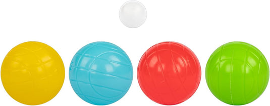 Boccia spel 9-delig met 8 kunststof ballen van 7 cm inclusief doelbal en draagmand – werpspel – tuinactiviteiten