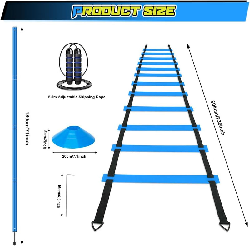 Chargez l'image dans la visionneuse de la galerie, Voetbal trainingsset met 6 m coördinatieladder 10 pionnen en 6 slalompalen – agility set – voetbaltraining
