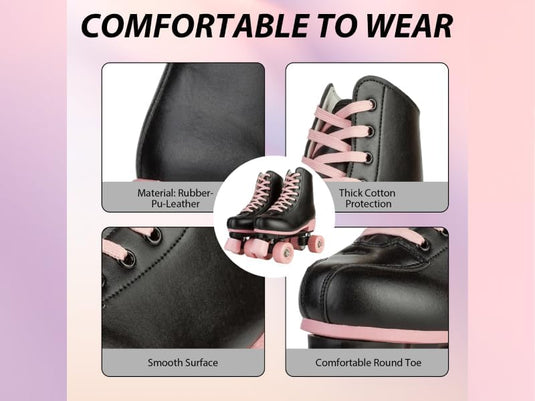 Rolschaatsen voor vrouwen meisjes zwarte roller derby skates volwassen dubbele rij lichtgevende schaatsen voor jeugd volwassen beginner (Eur 99-24 cm - UK: Dames 5,5 / Heren 5)