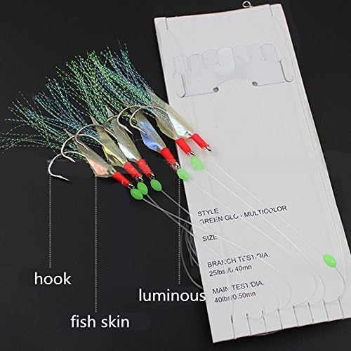 Load image into Gallery viewer, Luminous Fishing Rigs with Real Fish Skin, Glow Beads &amp; High Carbon Hooks for Fresh/Saltwater
