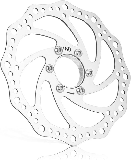 Fahrrad-Bremsscheibe, 160 mm, aus Edelstahl mit Flanschadapter und 6 Befestigungsschrauben – Bremsrotor – Scheibenbremsenteile