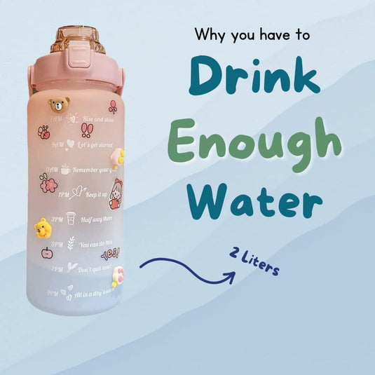 Waterfles met rietje en tijdmarkering 2 liter