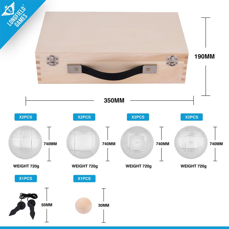 Load image into Gallery viewer, Engelhart - 010206 - Petanque ballen set (8 bouleballen) luxe petanque spellen - boules set in houten kist, 8 stuks - Jeu de boules -
