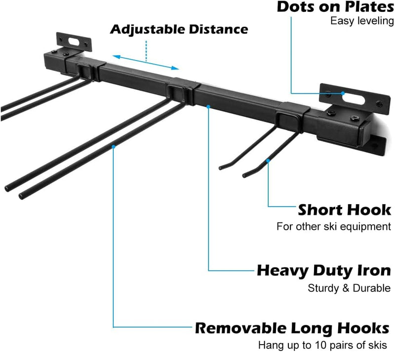 Load image into Gallery viewer, ANTOPY Ski Storage Rack for Garage Ski Storage Wall Mount Metal Ski Rack Holder Wall, Holds Up to 10 Pairs of Skis 200lbs for Garage Home Storage Organizer System Snowboard Hanger Tool Storage Racks
