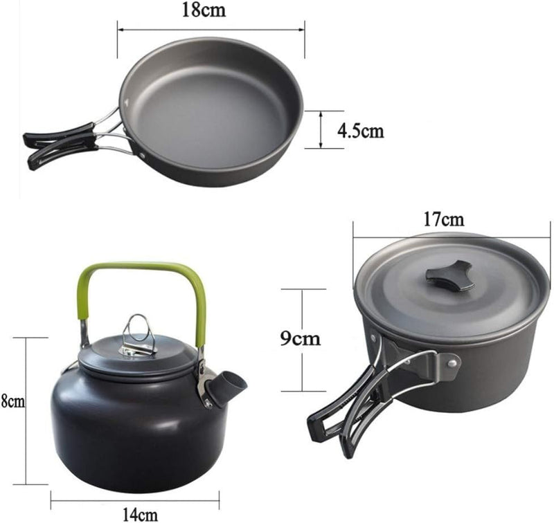 Laad afbeelding in Galerijviewer, JZK Camp Cookware 2-3 People Set, Pan Pot Teapot Lightweight Outdoor Portable Camping Cooker Set for Trekking Hiking BBQ Picnic Campfire
