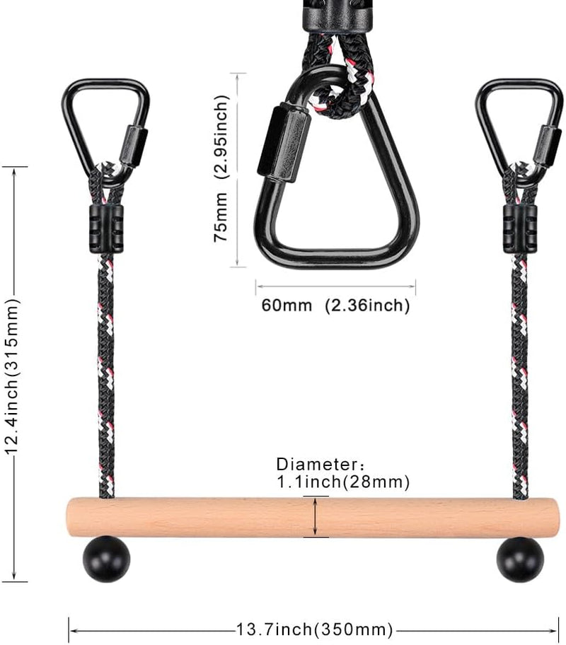 Carica l’immagine nel visualizzatore della galleria, Aste sospese in legno, 2 pezzi da 35 cm, con corde di sospensione e moschettoni – percorso ninja – accessori per arrampicata
