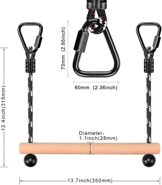 Aste sospese in legno, 2 pezzi da 35 cm, con corde di sospensione e moschettoni – percorso ninja – accessori per arrampicata