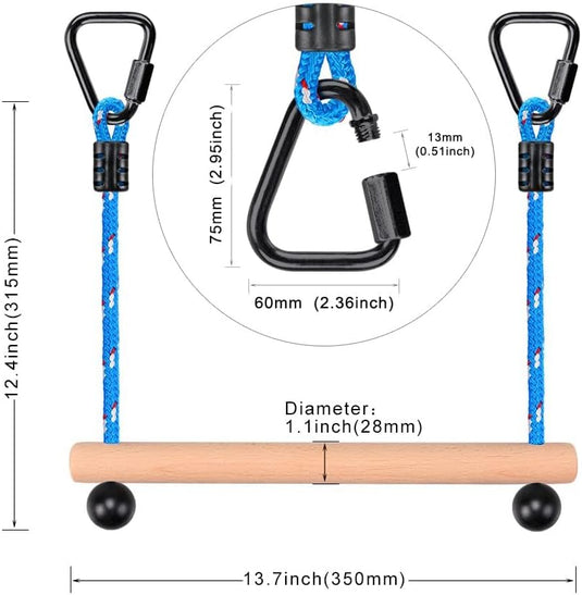 Aste sospese in legno, 2 pezzi da 35 cm, con corde di sospensione e moschettoni – percorso ninja – accessori per arrampicata