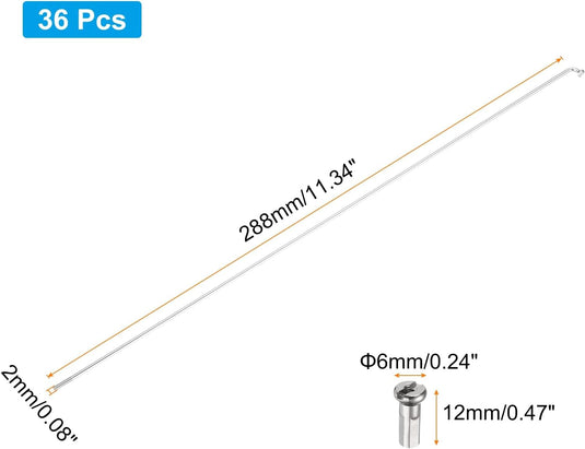 Fietsspaken 36 stuks 14G 170 x 2 mm van roestvrij staal met messing nippels – J-bend spaken – fietsonderdelen