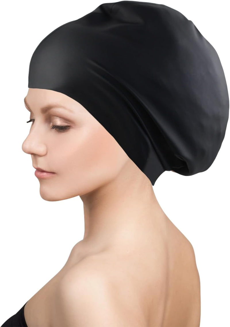Charger l’image dans la visionneuse de galerie, Bonnet de bain en silicone pour femmes, très grand, 29,5 x 29,7 cm, pour cheveux longs et épais - bonnet de natation - accessoires de natation
