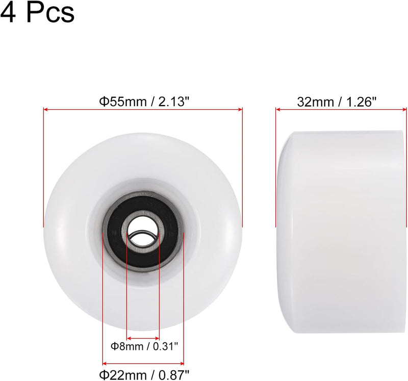 Laden Sie das Bild in Galerie -Viewer, Skateboard wielen 4 stuks 55 mm 80A wit met ABEC-9 lagers – cruiser wielen – skateboard accessoires
