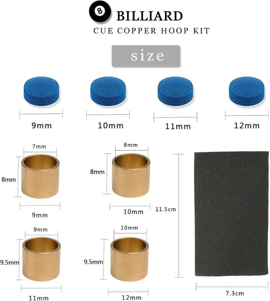 53-delige Biljartkeu Tip Set 9-12 mm – Leren Keutips, Messing Ferrules & Schuurpapier - happygetfit.com