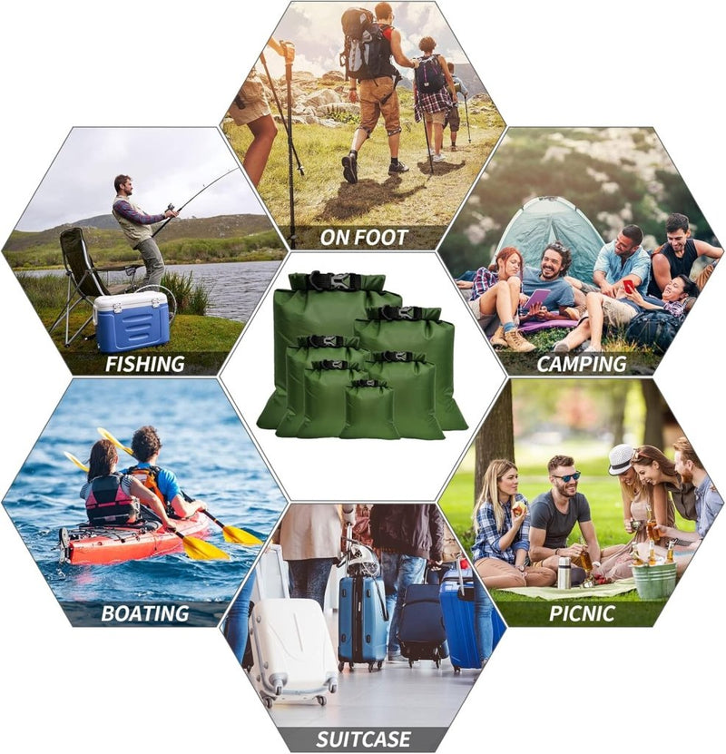Load image into Gallery viewer, 6-delige waterdichte droge tassen, droge zak, droge zak, draagbare combo-etui met grote capaciteit, snorkeltas, drijftas voor reizen, raften, driften, zwemmen, snorkelen, kamperen, fietsen, vissen, kajakaccessoires - happygetfit.com
