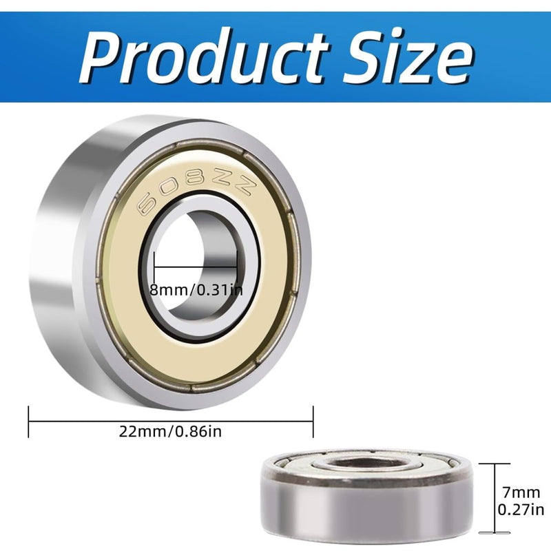 Load image into Gallery viewer, 608 ZZ kogellagers, 40 stuks, 8 mm x 22 mm x 7 mm, metaal, Double Shielded miniatuur groefkogellagers voor skateboard, scooter, inline skates - happygetfit.com
