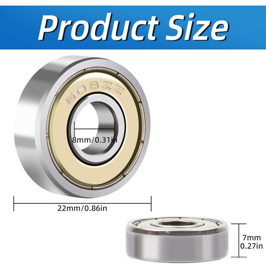 608 ZZ kogellagers, 40 stuks, 8 mm x 22 mm x 7 mm, metaal, Double Shielded miniatuur groefkogellagers voor skateboard, scooter, inline skates - happygetfit.com