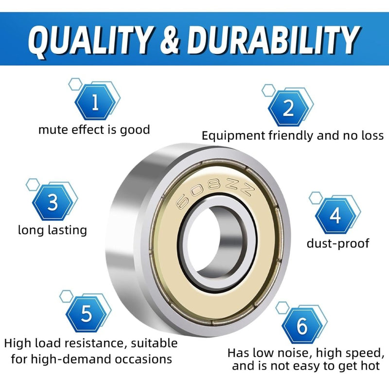Load image into Gallery viewer, 608 ZZ kogellagers, 40 stuks, 8 mm x 22 mm x 7 mm, metaal, Double Shielded miniatuur groefkogellagers voor skateboard, scooter, inline skates - happygetfit.com
