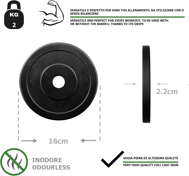 Load image into Gallery viewer, Rubberen gietijzeren schijven G5 HT SPORT Ø gat 25 mm voor sportschool en thuisgymnastiek van 0,5 tot 20 kg voor stuur en halters
