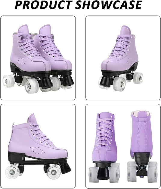 ERNAN Rolschaatsen met 4 wielen, parallelle skates met lichtgevende wielen, klassieke high-top, rolschaatsen voor volwassenen, meisjes, kinderen, beginners, maat 37-43