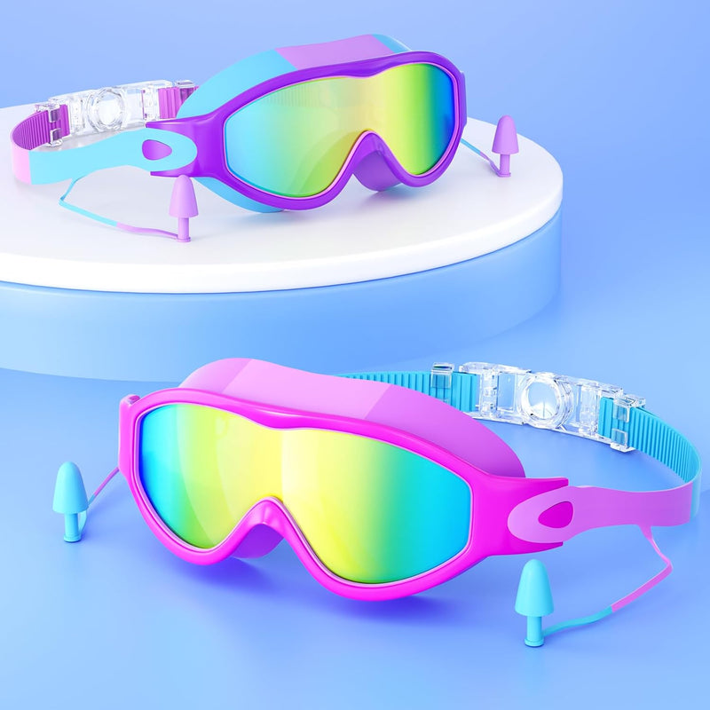 Charger l’image dans la visionneuse de galerie, Lunettes de natation pour enfants, lot de 2, de 6 à 14 ans, avec traitement antibuée et protection UV – équipement de natation – masques de plongée
