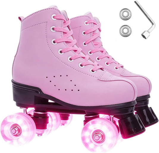 ERNAN Rolschaatsen met 4 wielen, parallelle skates met lichtgevende wielen, klassieke high-top, rolschaatsen voor volwassenen, meisjes, kinderen, beginners, maat 37-43
