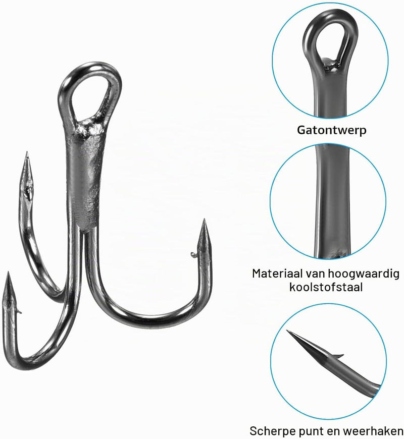 Laden Sie das Bild in Galerie -Viewer, Dreifachhaken 10 Stück Größe 1/0 aus schwarzem Kohlenstoffstahl – Dreifach-Angelhaken – Angelzubehör
