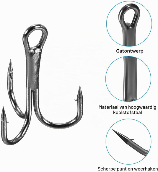 Dreifachhaken 10 Stück Größe 1/0 aus schwarzem Kohlenstoffstahl – Dreifach-Angelhaken – Angelzubehör