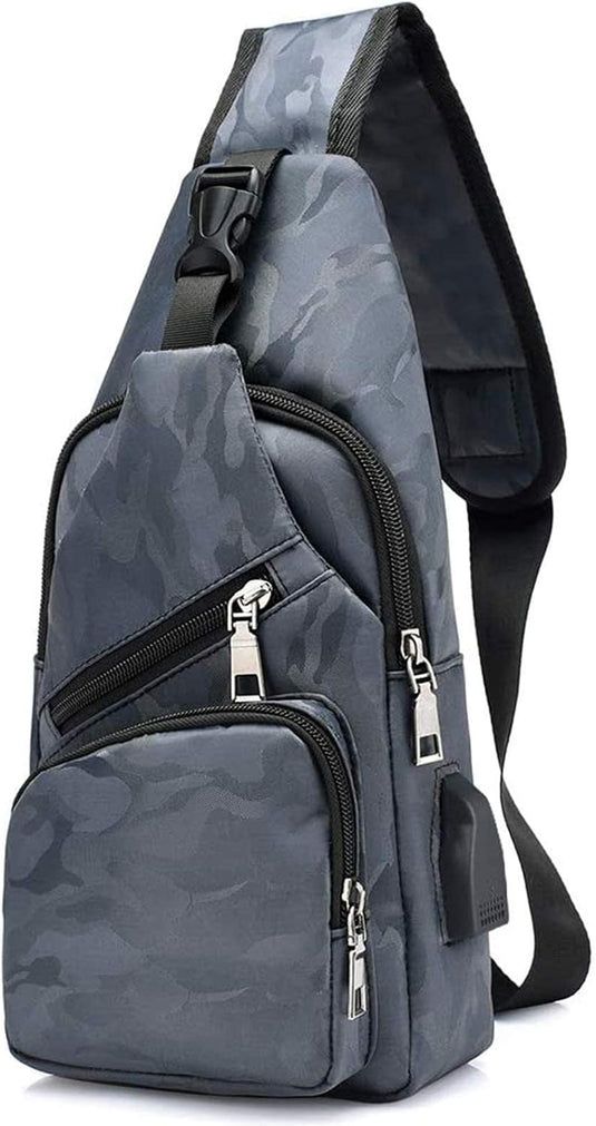 flintronic Sling Bag met USB-Oplading, Borsttas met Verstelbare Riem, Multi-Pocket Crossbody Borst Tas, Wandelen Casual Outdoor Borstzak voor Heren