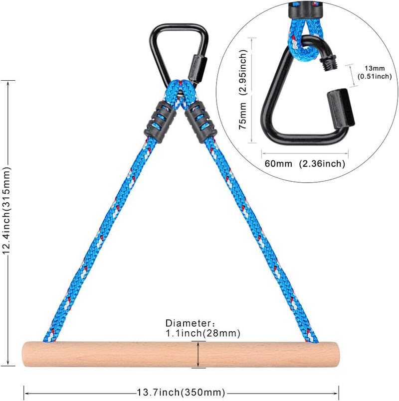 Carica l’immagine nel visualizzatore della galleria, Aste sospese in legno, 2 pezzi da 35 cm, con corde di sospensione e moschettoni – percorso ninja – accessori per arrampicata
