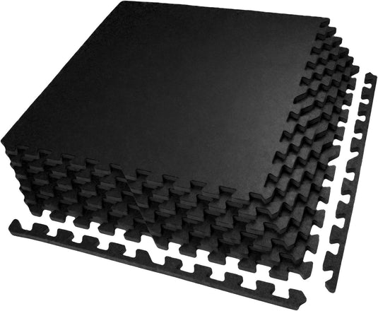 Puzzelmat fitness 12 stuks – 60 x 60 x 1,4 cm – antislip rubber en EVA vloerbescherming voor homegym – zwart/wit