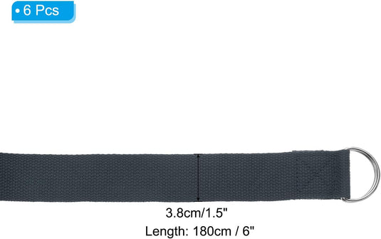 Yogariemen 6 stuks 180 x 3,8 cm van katoen met D-ring bruin – stretchbanden – yoga pilates accessoires