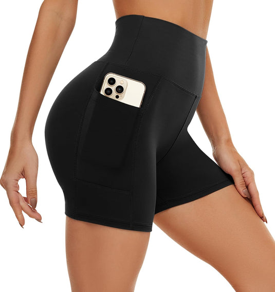 Dames sportshort high waist met telefoonzakken