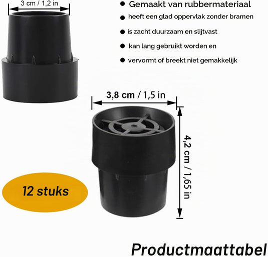 Trampoline pootdoppen 12 stuks 25 mm van antislip rubber zwart – voetdoppen – trampoline accessoires
