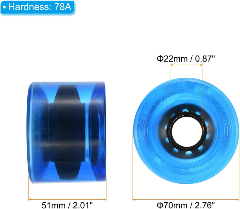 Load image into Gallery viewer, Longboard wielen 70 x 51 mm 78A PU 4 stuks transparant blauw – zachte cruiser skateboard wielen
