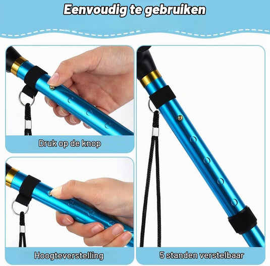 Opvouwbare wandelstok van aluminium met 5 verstelbare hoogtes van 85 tot 95 cm – wandelhulp – loophulpmiddel