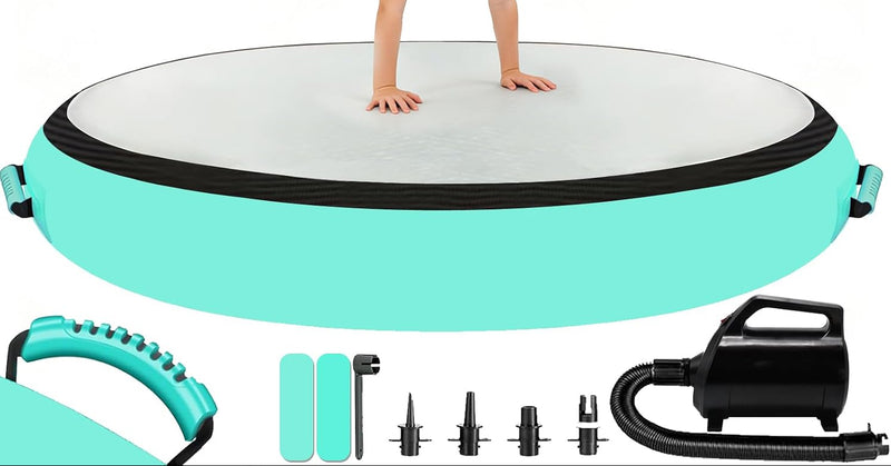 Laden Sie das Bild in Galerie -Viewer, Opblaasbaar gymnastiekblok 100 x 100 x 20 cm – airblock turnmat met elektrische pomp voor turnen, fitness en yoga
