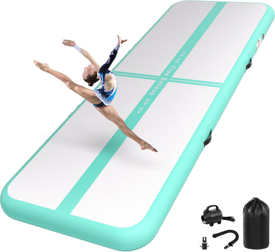 Opblaasbare turnmat 2-6 m – 10/15 cm dik – gymnastiekmat met 600W elektrische pomp – voor fitness, yoga en thuis