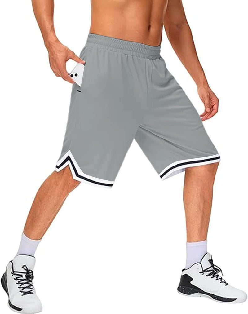 Laden Sie das Bild in Galerie -Viewer, Lange basketbalshort heren van ademend mesh met ritszak – sportshort – fitness broek
