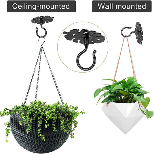Metalen ophanghaken 4 stuks met decoratief bladmotief voor wand en plafond – plantenhangers – tuinophanging